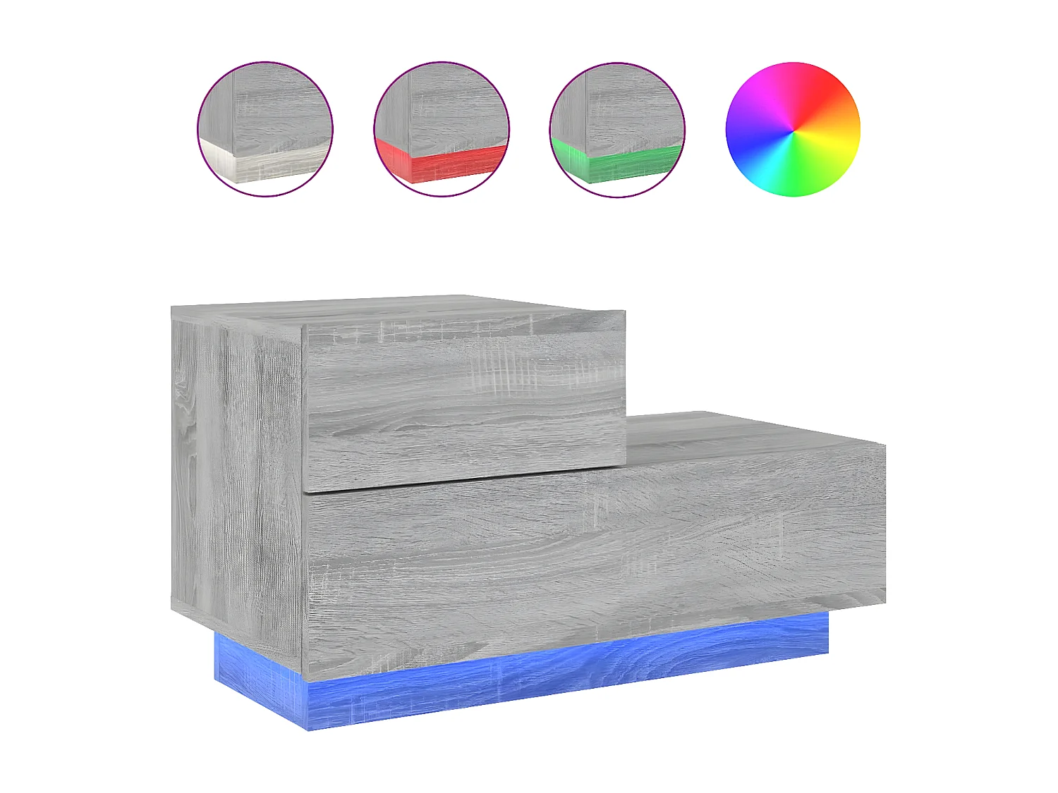 Table de chevet avec lumières LED sonoma gris 70x36x40,5 cm