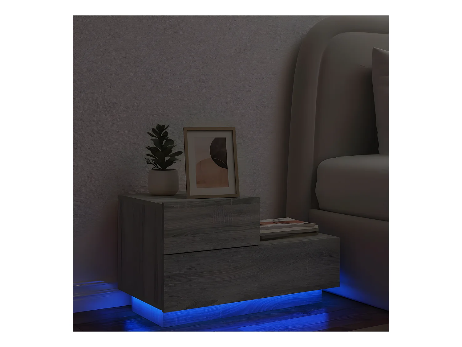 Mesa de cabeceira com luzes LED 70x36x40,5 cm cinzento-sonoma