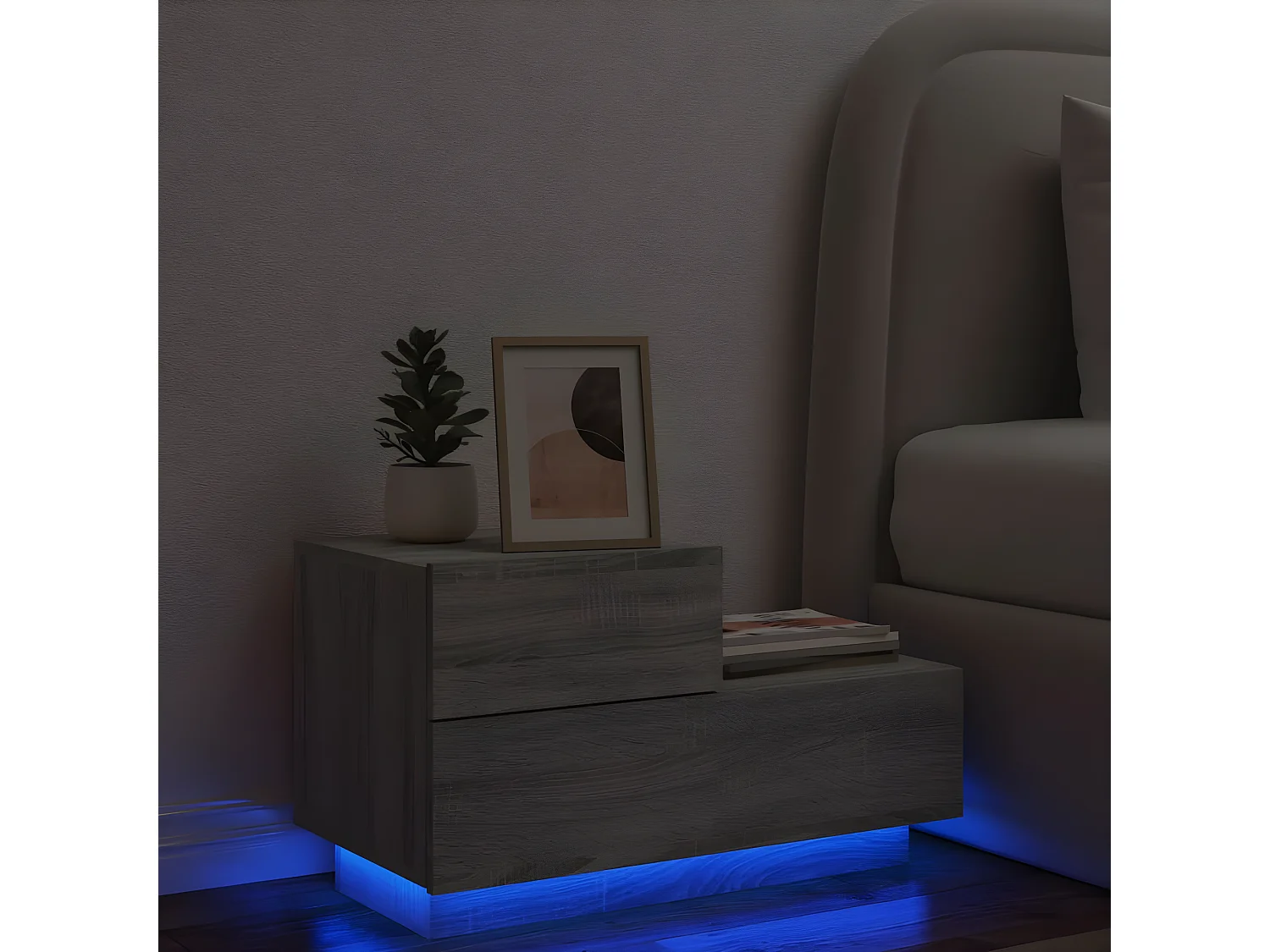 Table de chevet avec lumières LED sonoma gris 70x36x40,5 cm