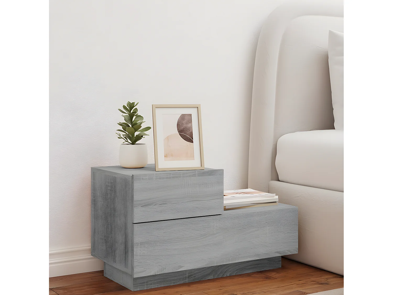 Table de chevet avec lumières LED sonoma gris 70x36x40,5 cm