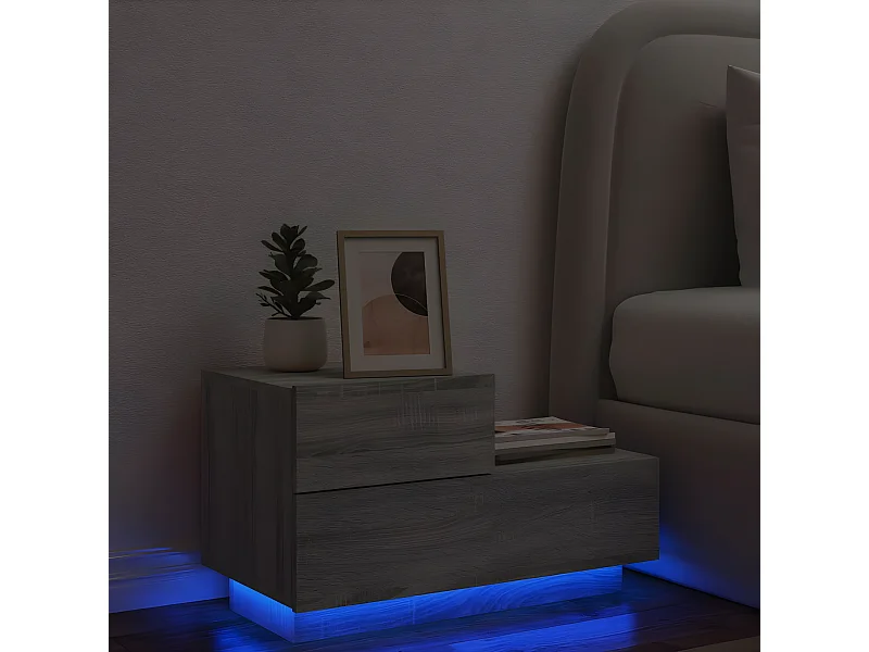 Table de chevet avec lumières LED sonoma gris 70x36x40,5 cm