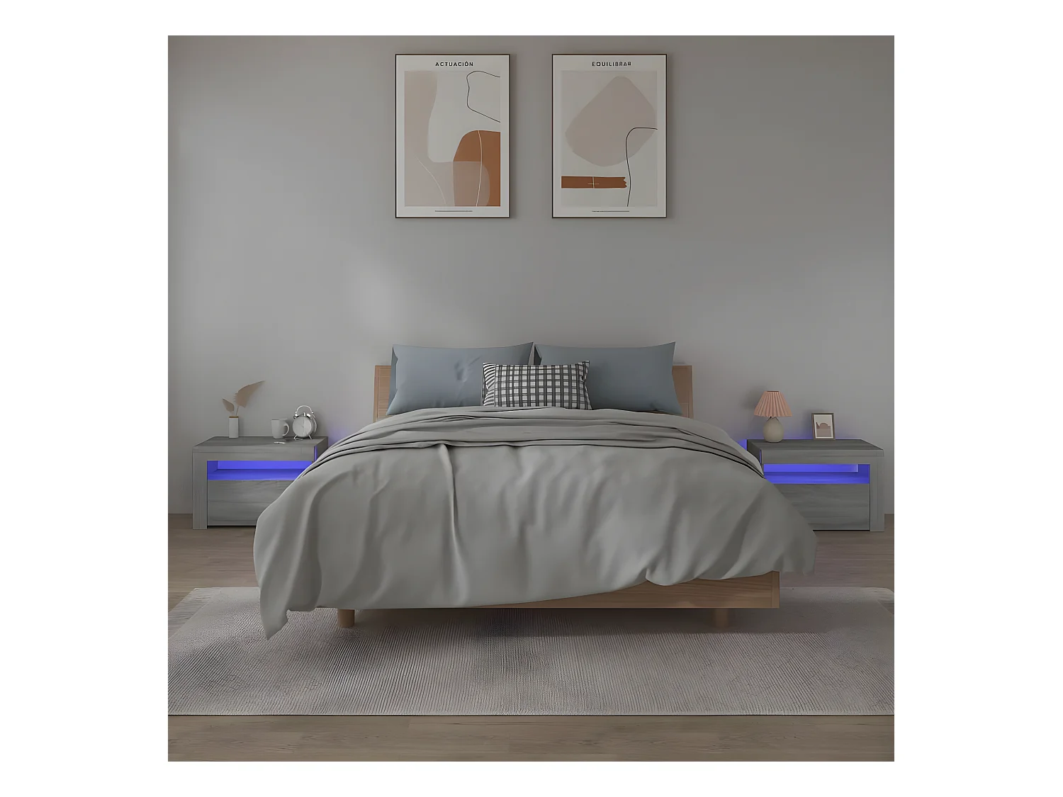 Mesas de cabeceira com LEDs 2 peças 60x35x40 cm sonoma cinza