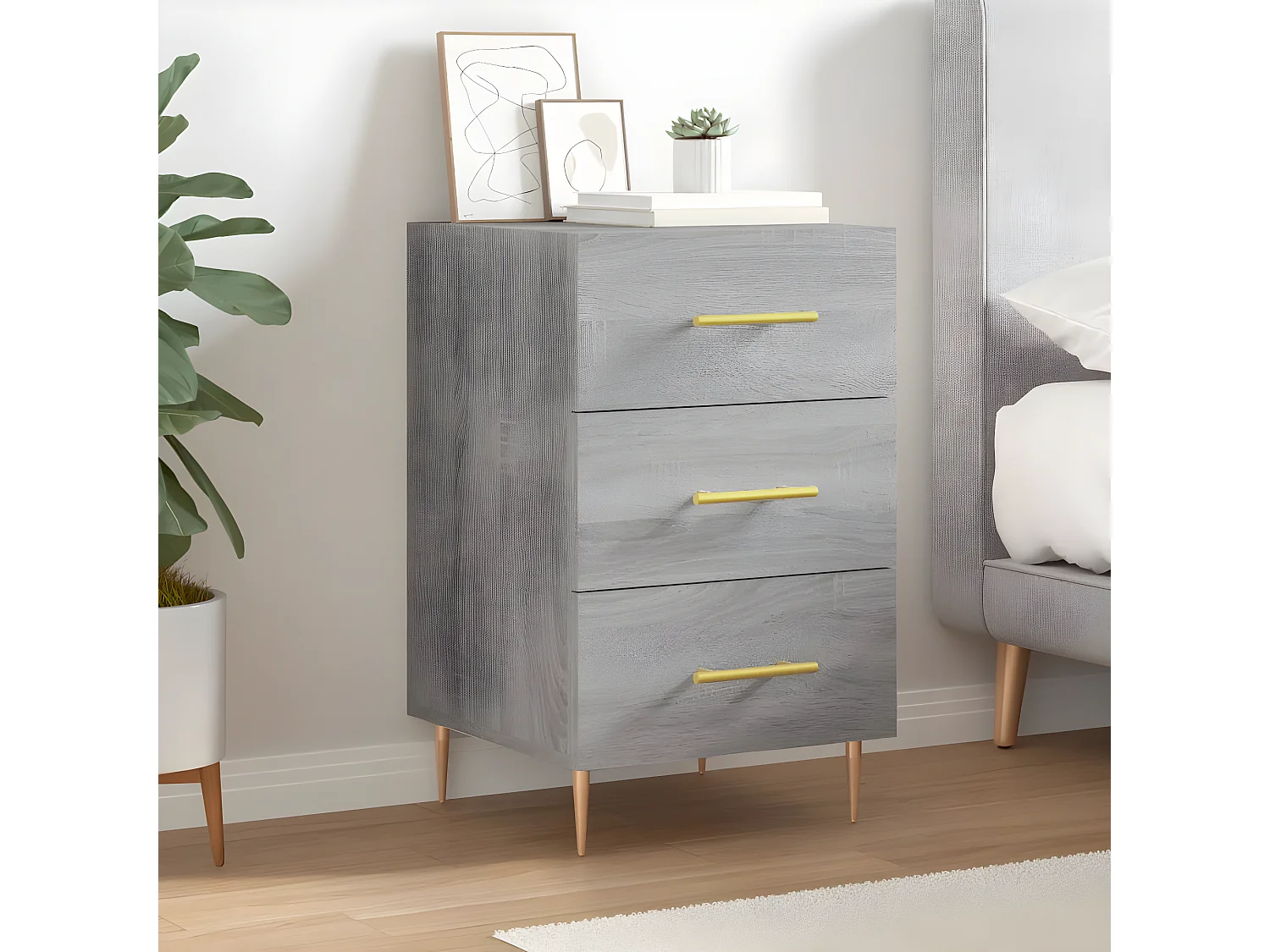 Nachtkastje 40x40x66 cm bewerkt hout grijs sonoma eikenkleurig