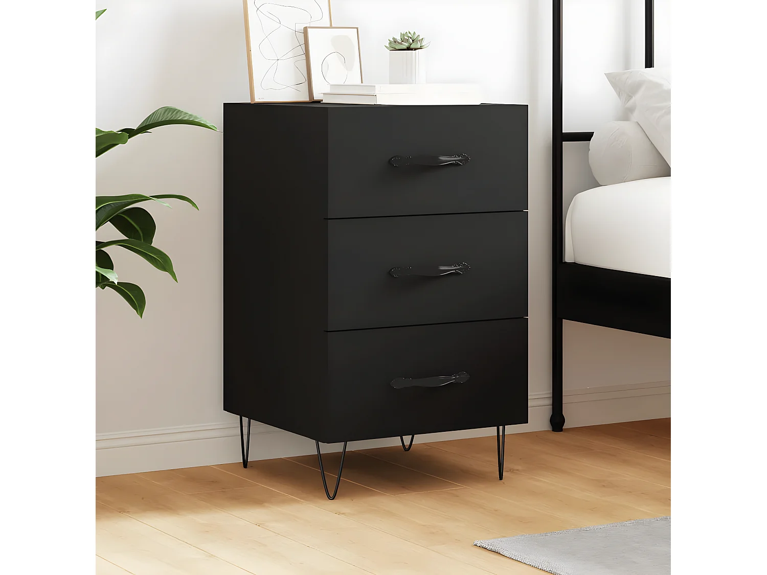 Mesita de noche madera de ingeniería negro 40x40x66 cm