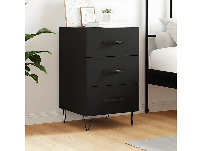 Mesita de noche madera de ingeniería negro 40x40x66 cm