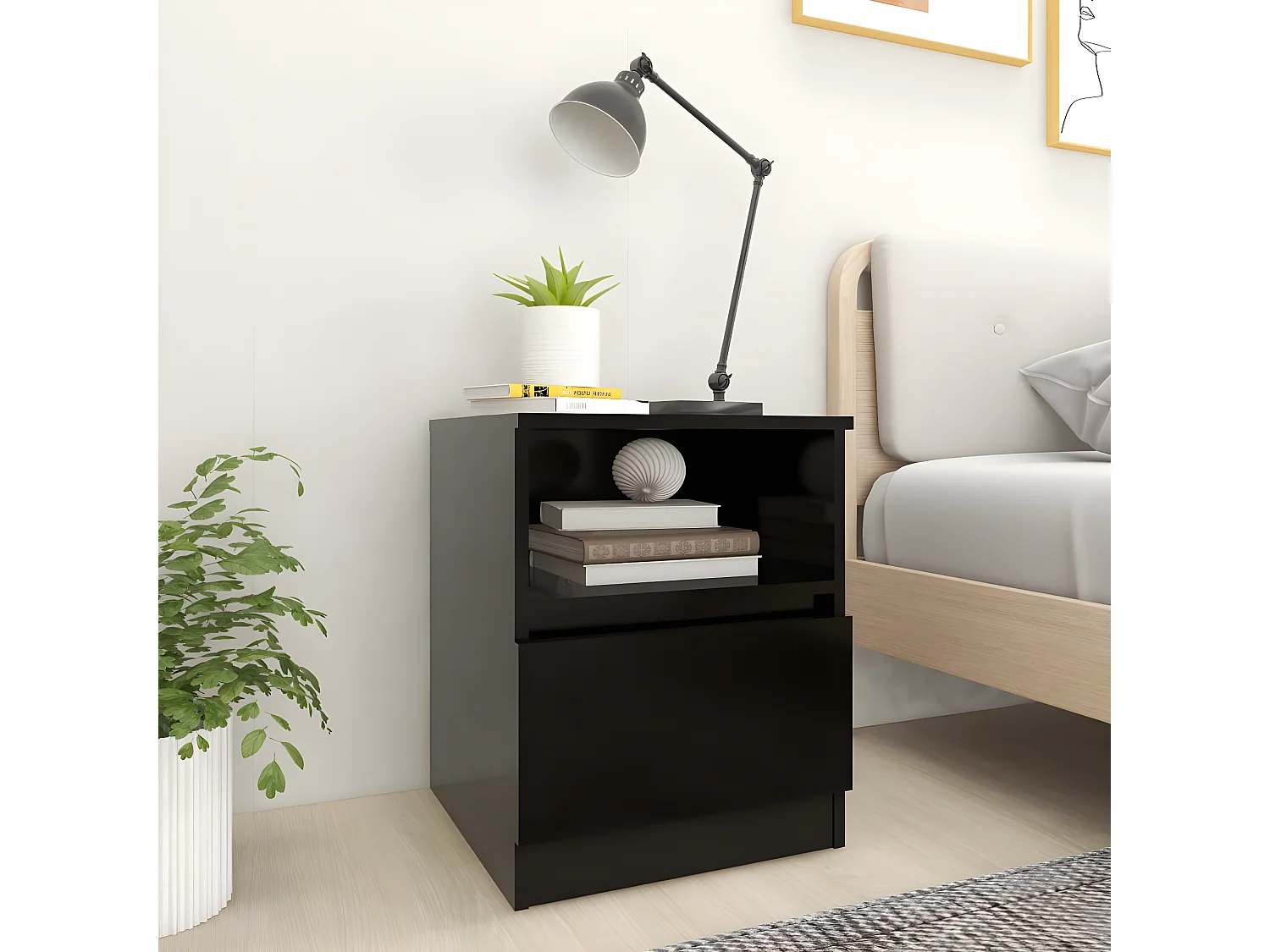 Table de chevet Noir 40x40x50 cm Aggloméré