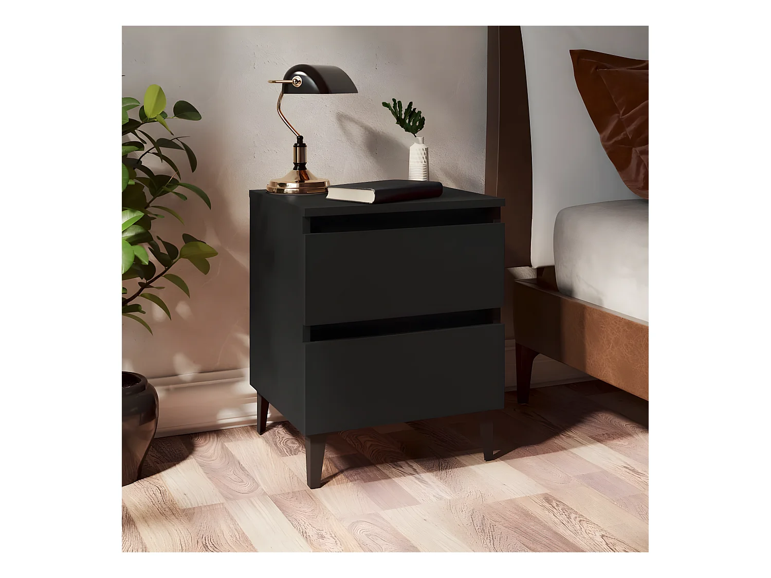 Mesita de noche madera contrachapada negro 40x35x50 cm