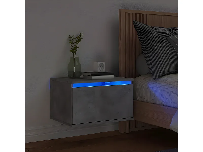 Table de chevet murale avec lumières LED gris béton