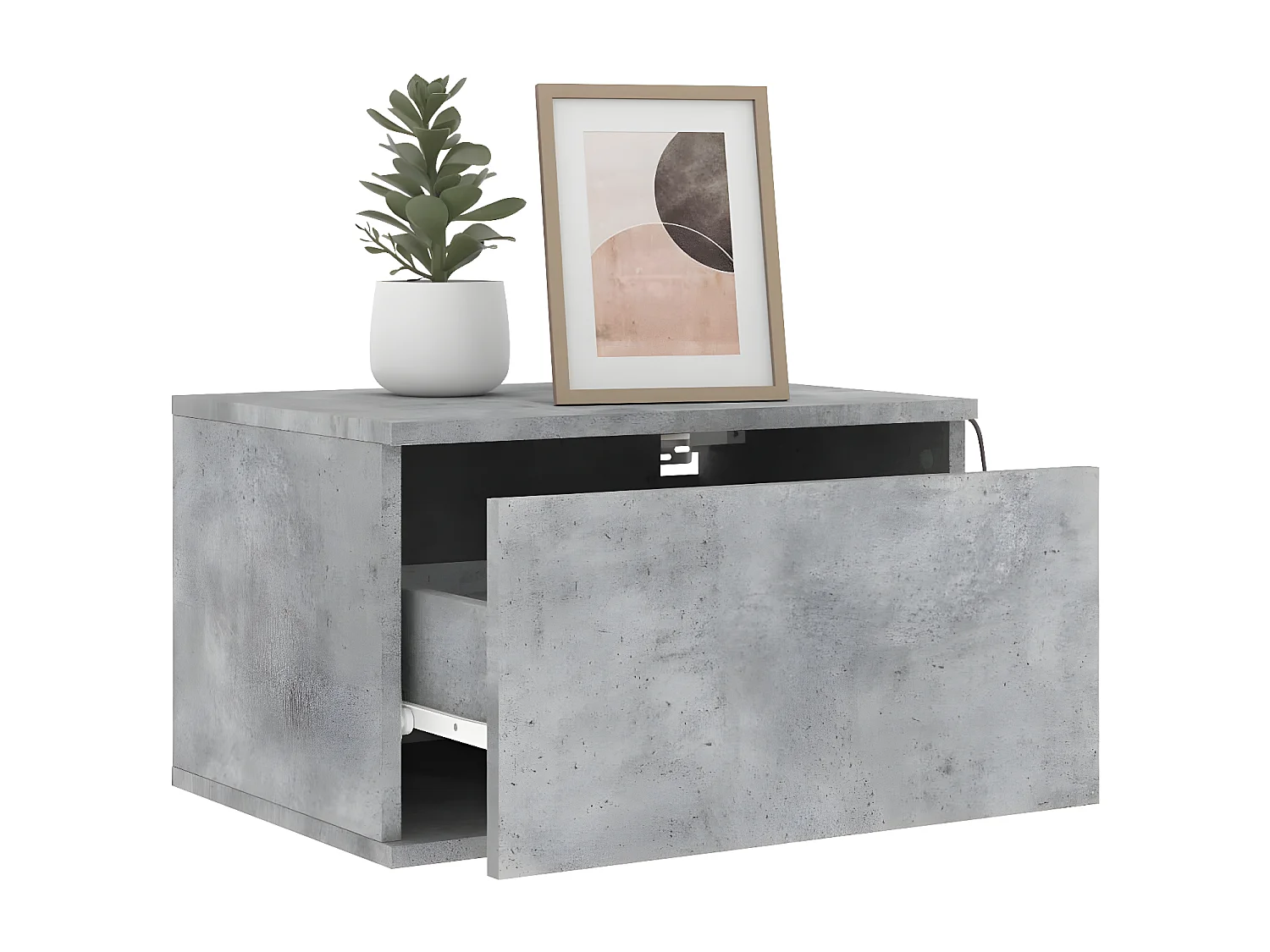 Table de chevet murale avec lumières LED gris béton