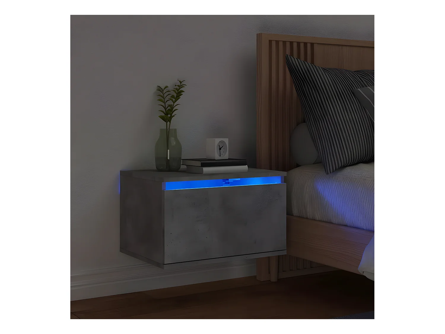 Mesita de noche de pared con luces LED gris hormigón
