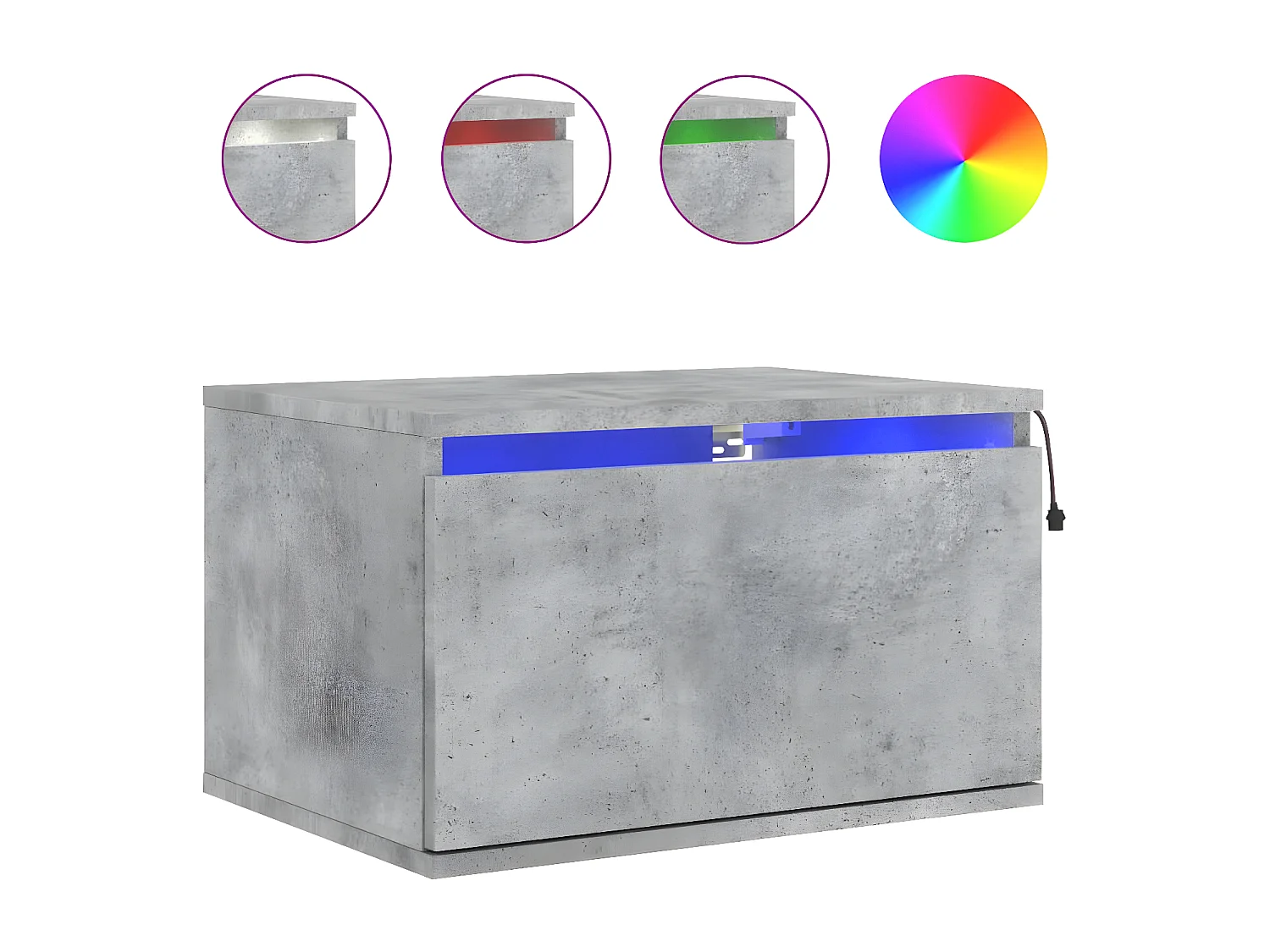 Mesita de noche de pared con luces LED gris hormigón