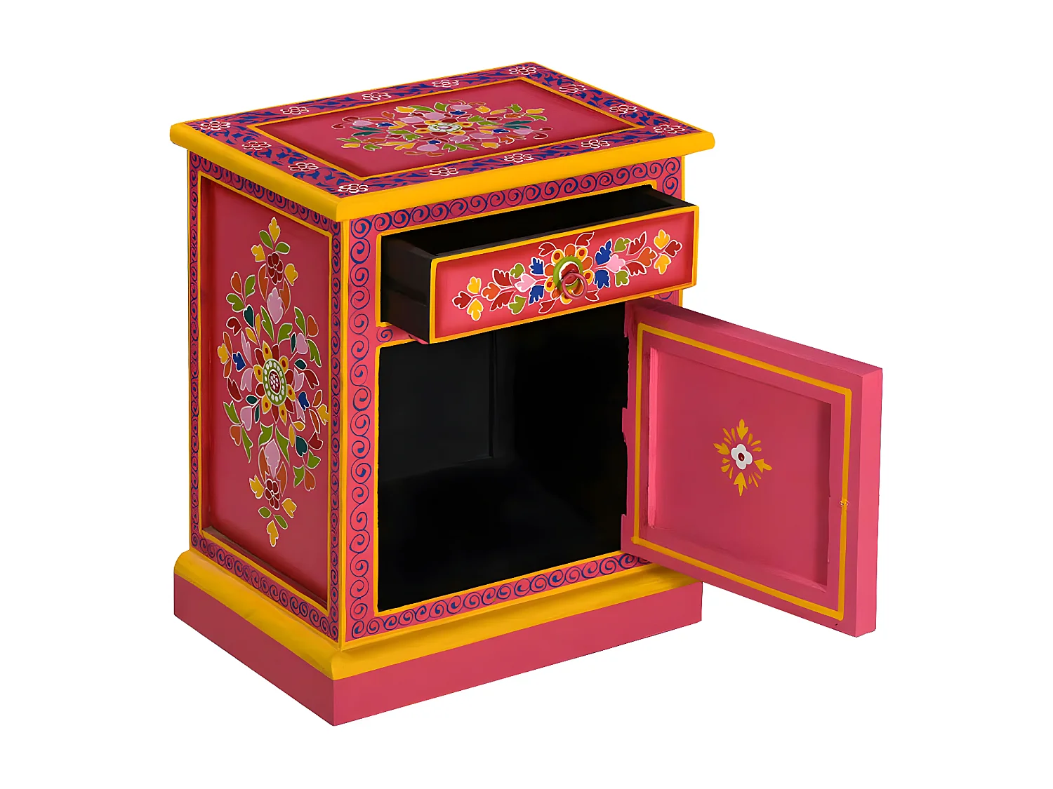 Table de chevet Bois de manguier massif Rose Peinture à la main