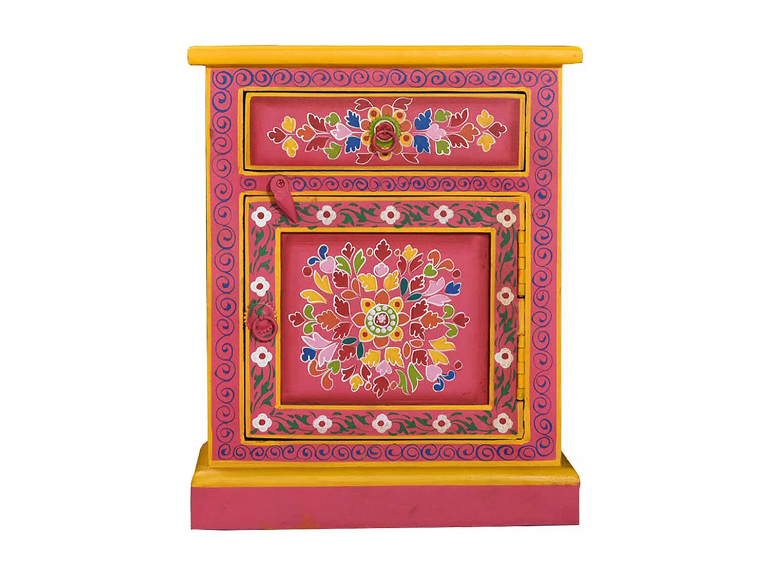 Table de chevet Bois de manguier massif Rose Peinture à la main