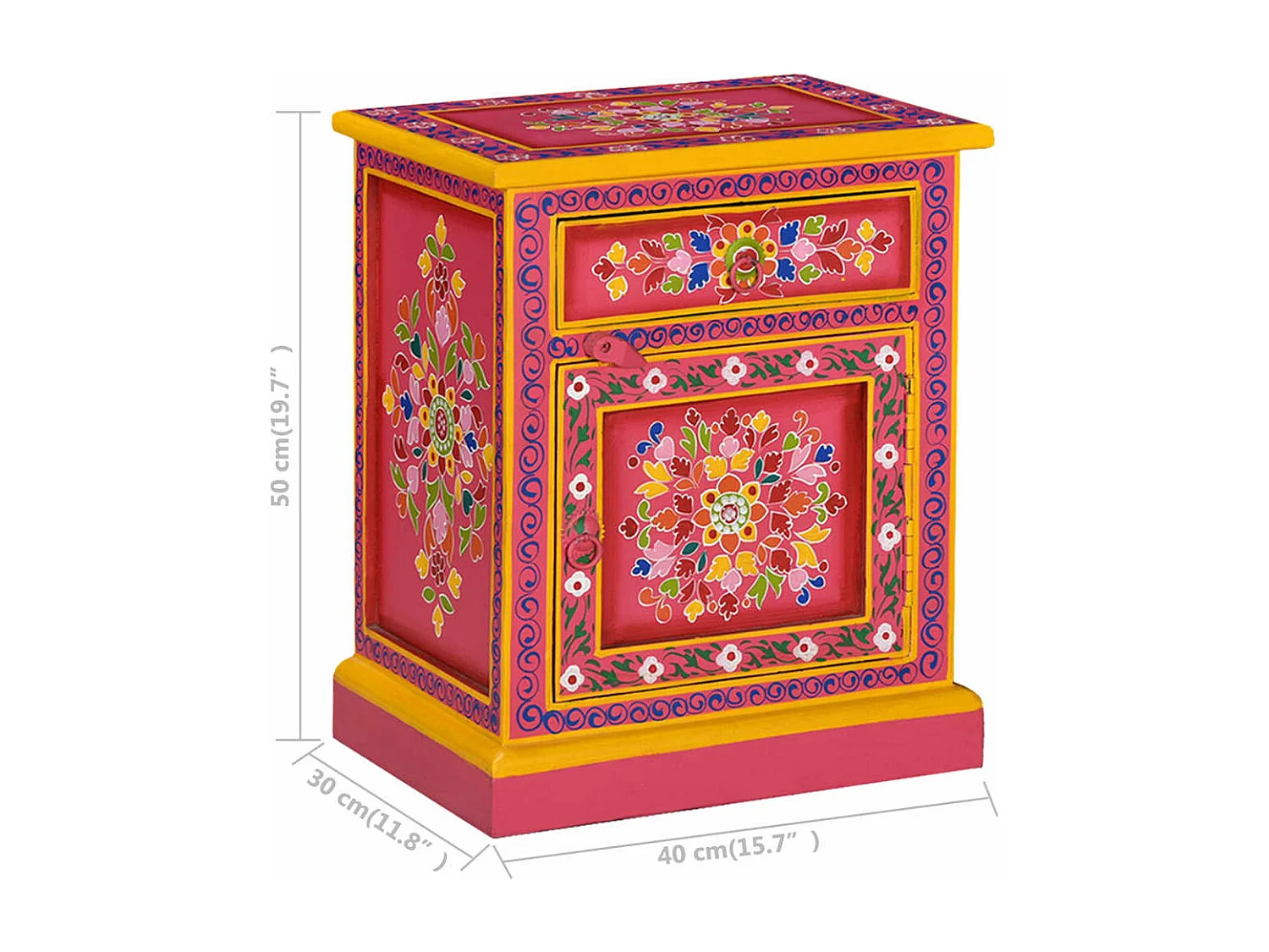 Table de chevet Bois de manguier massif Rose Peinture à la main