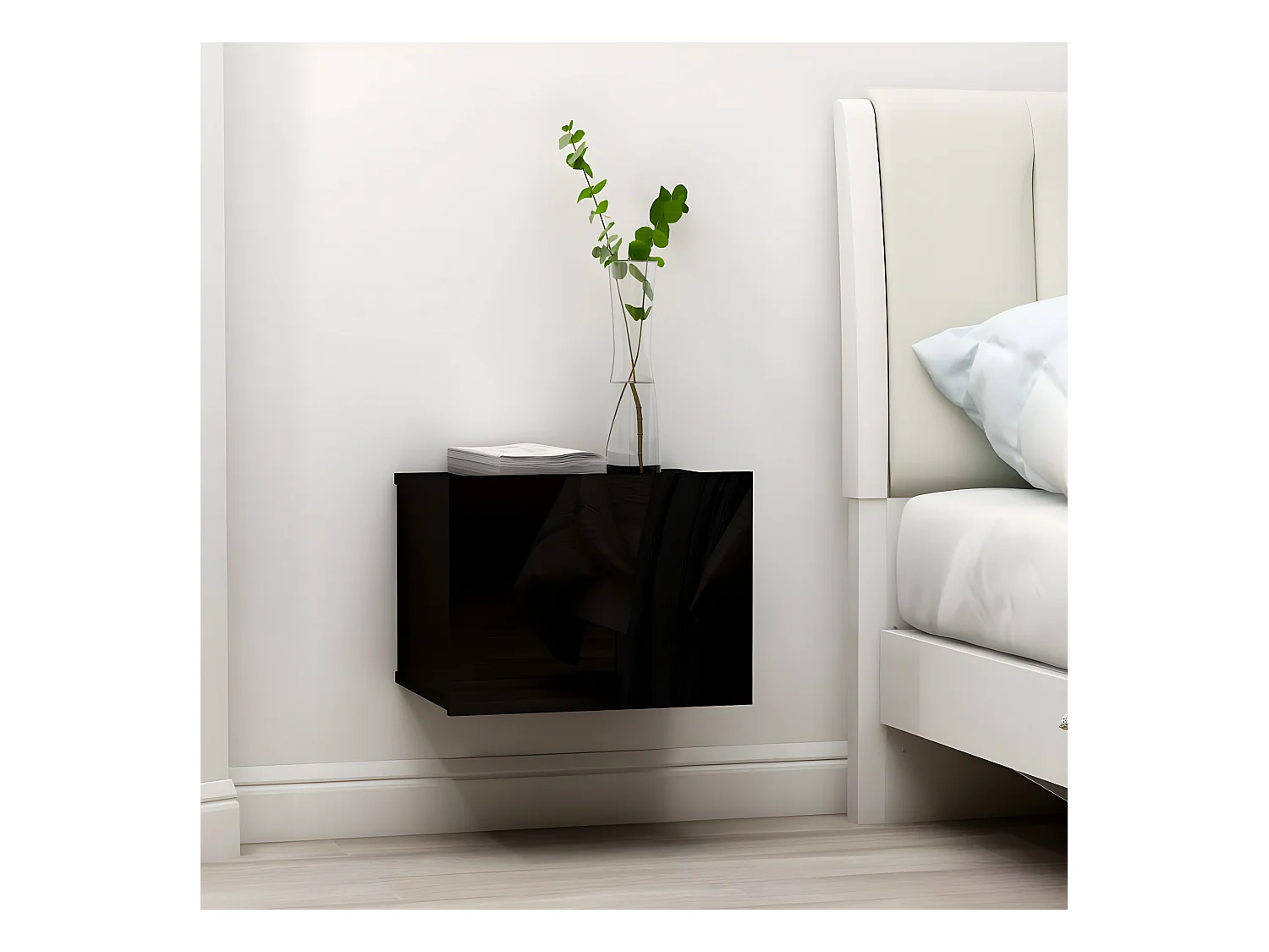 Mesita de noche madera contrachapada negro 40x30x30 cm