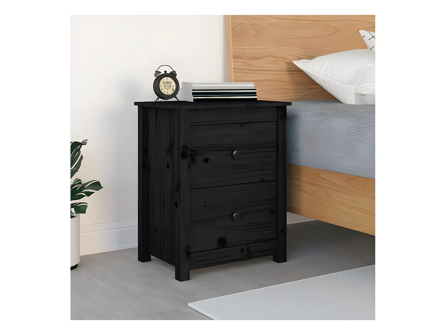 Table de chevet Noir 50x35x61,5 cm Bois de pin massif