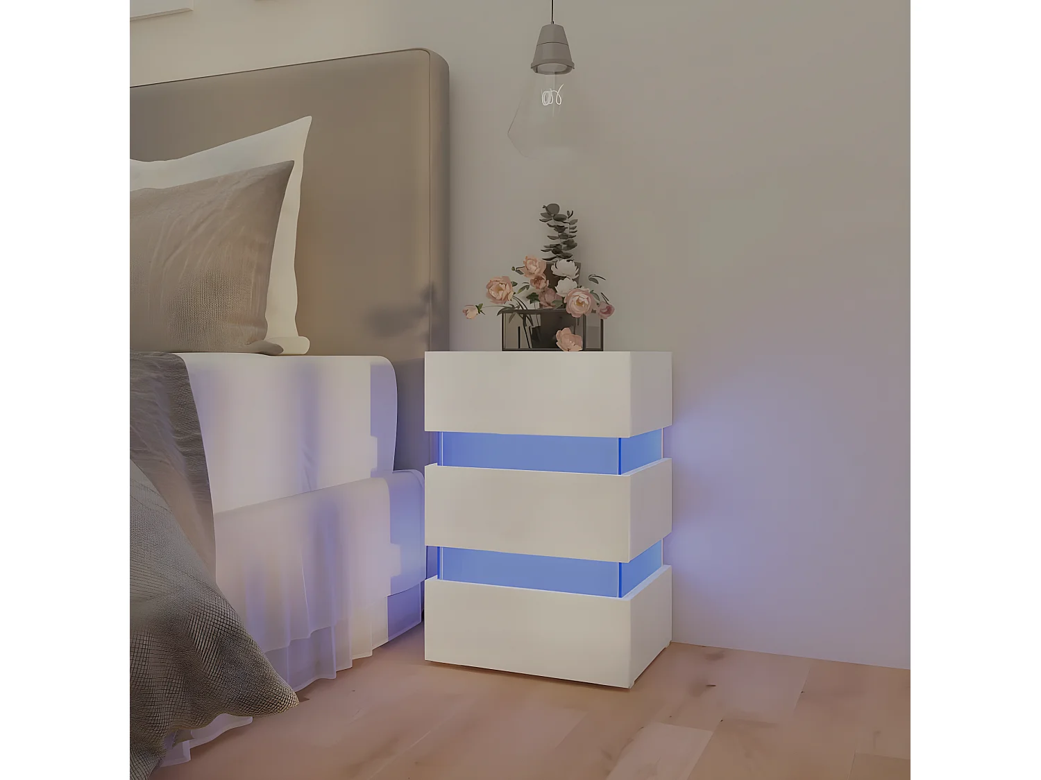 Table de chevet à LED blanc brillant 45x35x67 cm