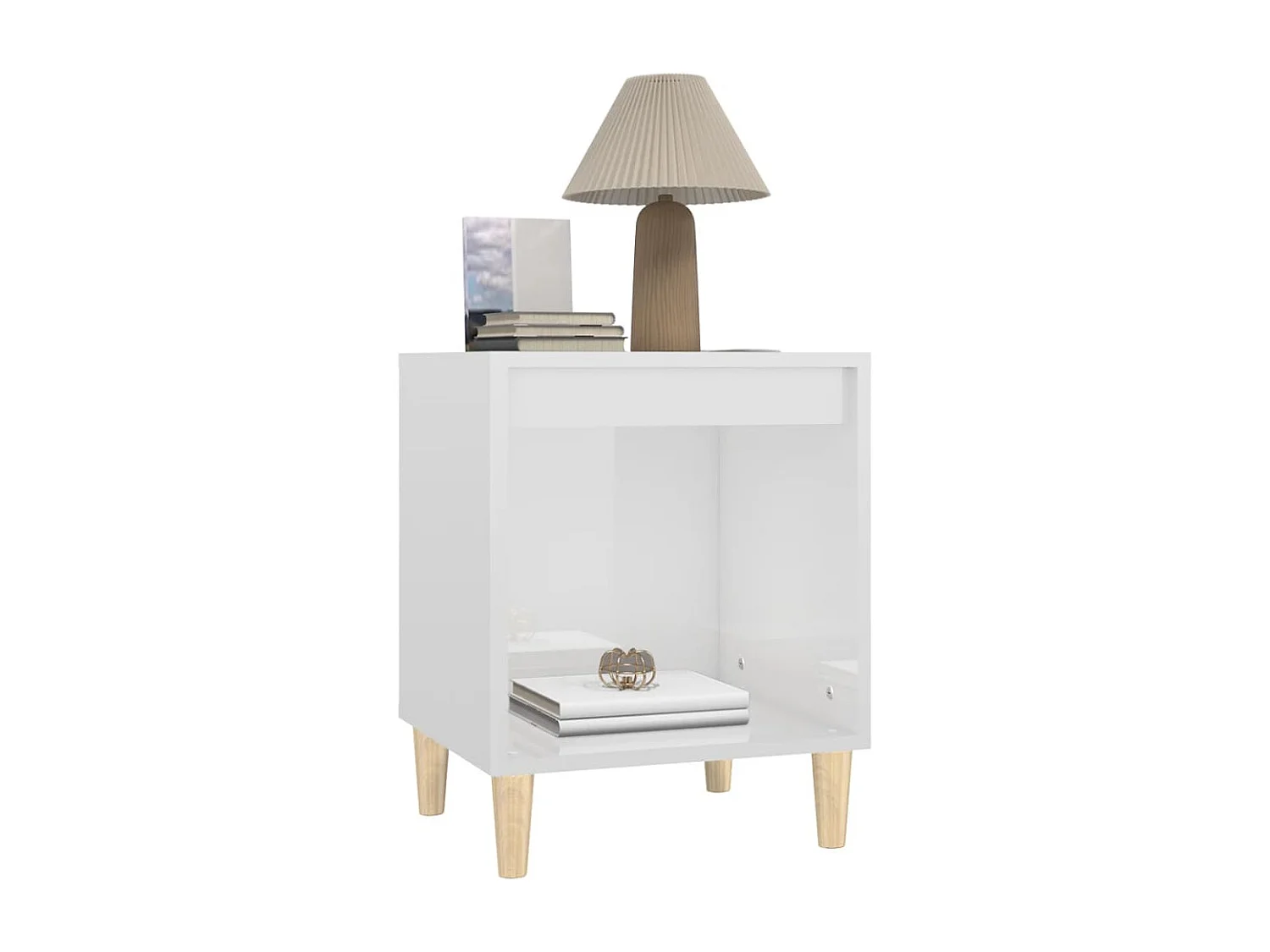 Mesita de noche madera contrachapada blanco brillo 40x35x50 cm