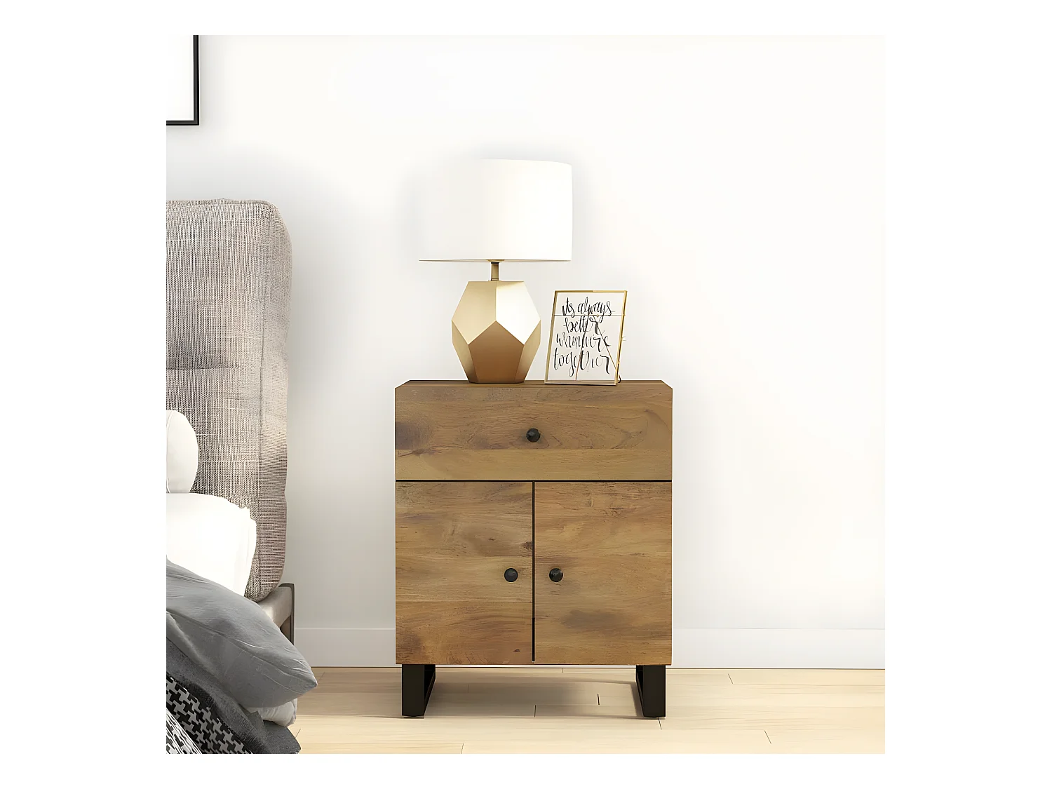 Mesita de noche madera mango madera contrachapada 50x33x60 cm