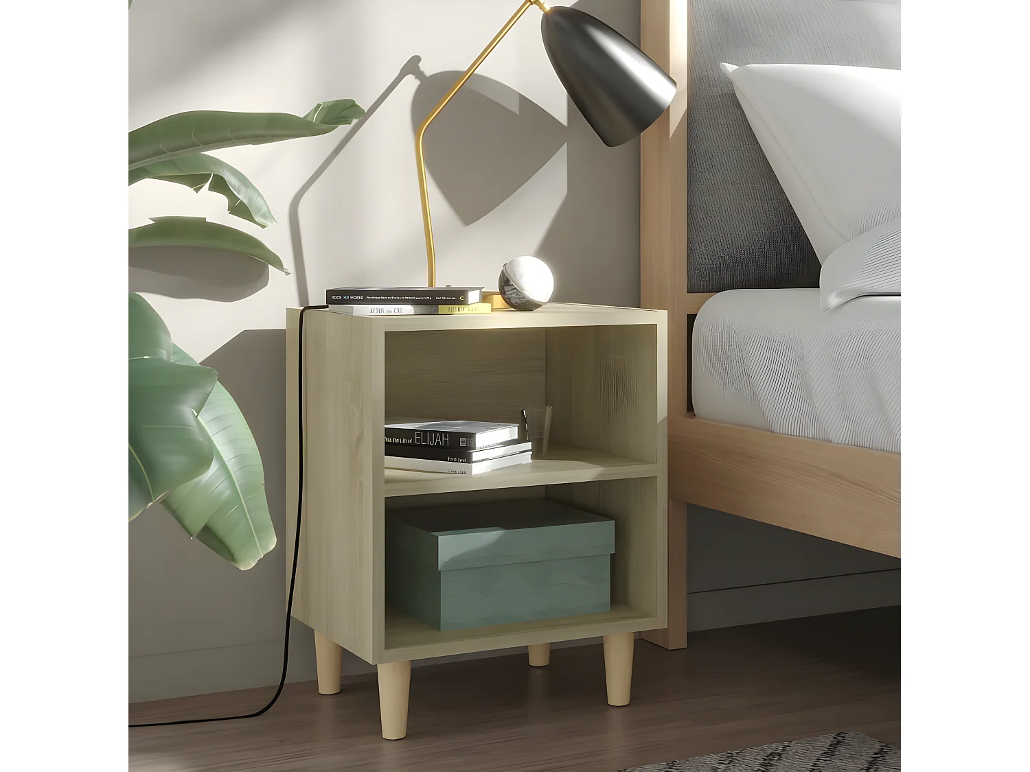 Table de chevet avec pieds en bois Chêne sonoma 40x30x50 cm