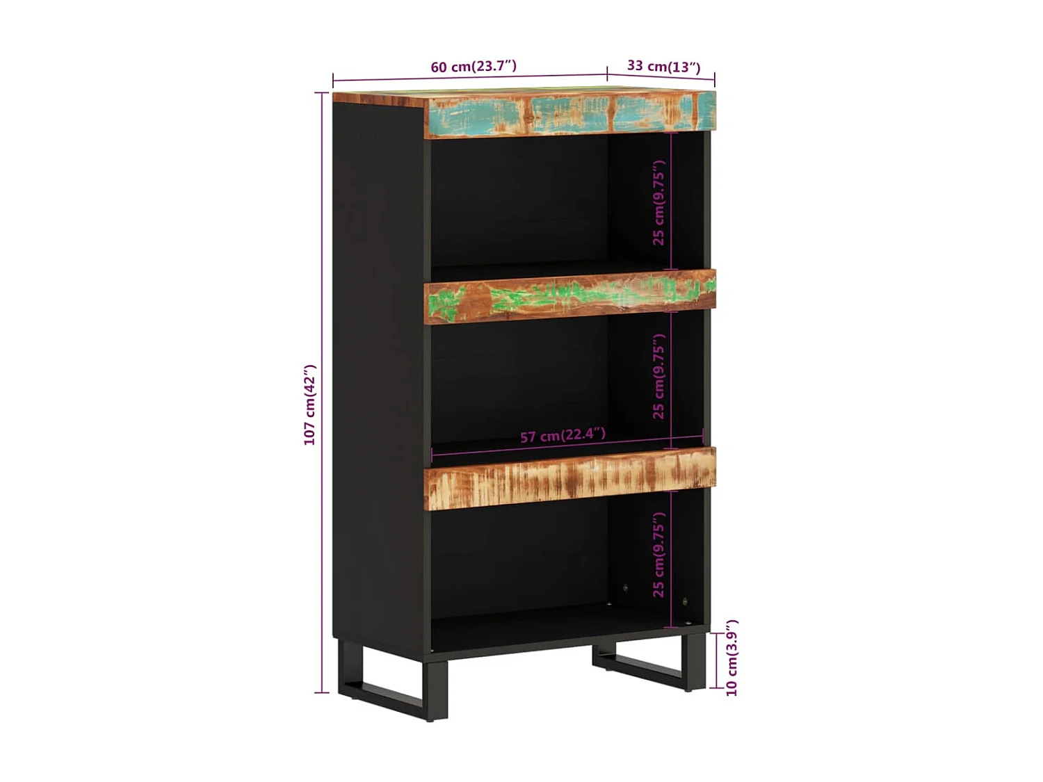 Armoire latérale 60x33x107 cm bois massif de récupération