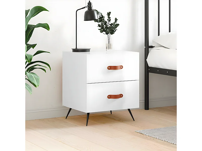 Mesa de cabeceira derivados de madeira branco brilhante