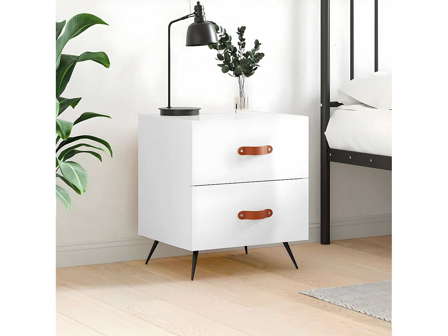 Mesa de cabeceira derivados de madeira branco brilhante