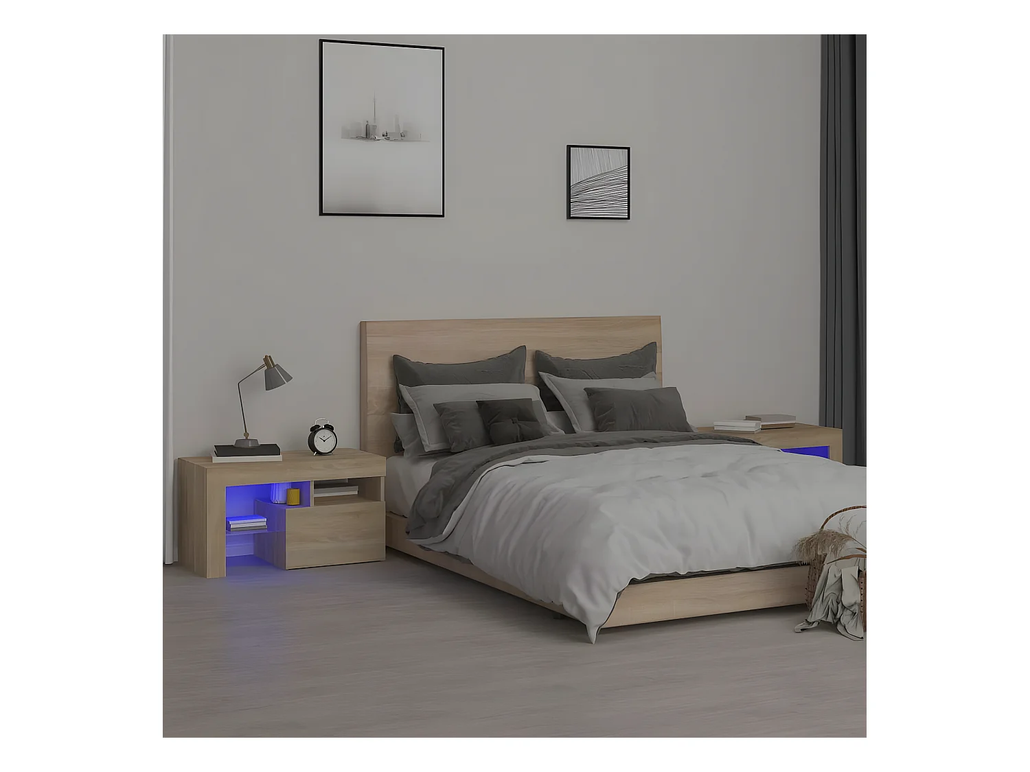 Tables de chevet 2 pièces lumières LED Chêne sonoma 70x36,5x40 cm