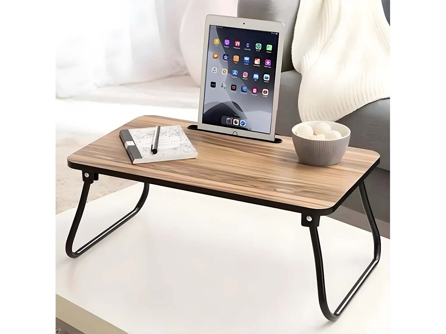 Table de lit pliable naturel et noir