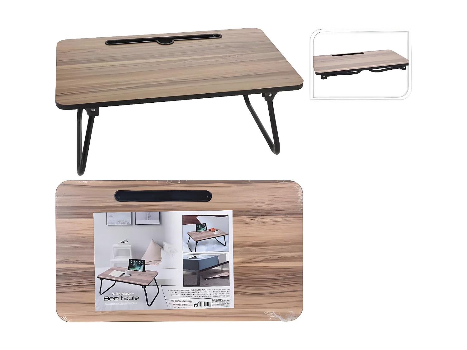 Table de lit pliable naturel et noir