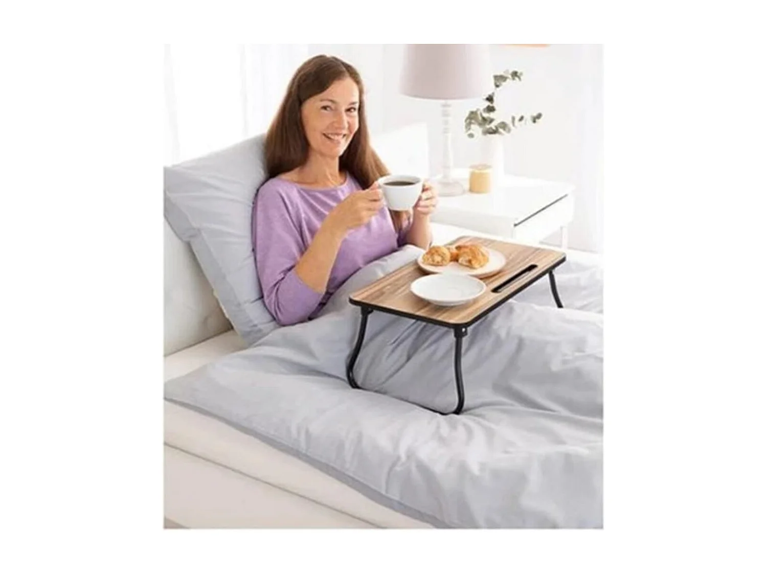 Table de lit pliable naturel et noir