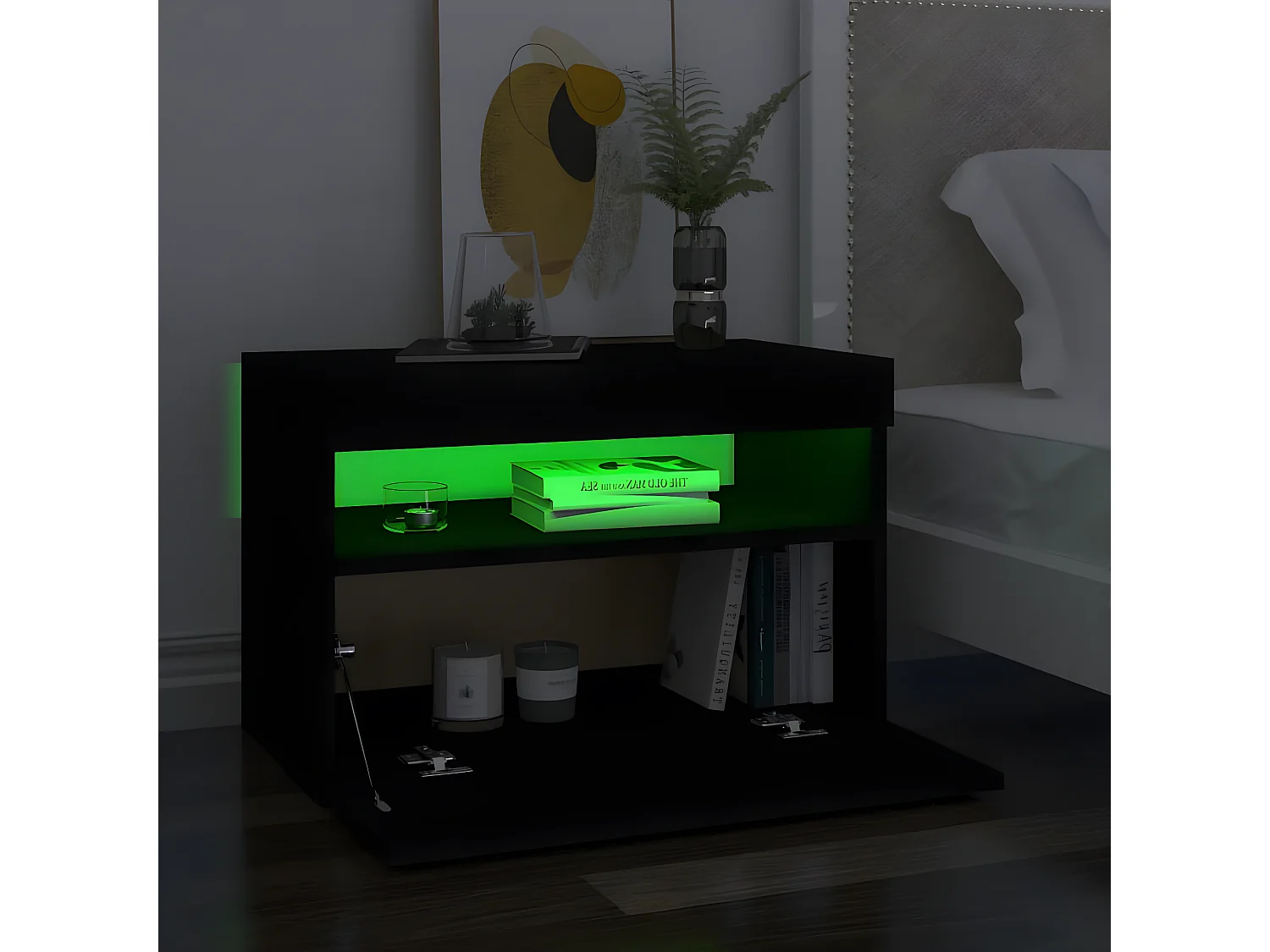 Tables de chevet avec lumières LED 2 pièces noir 60x35x40 cm