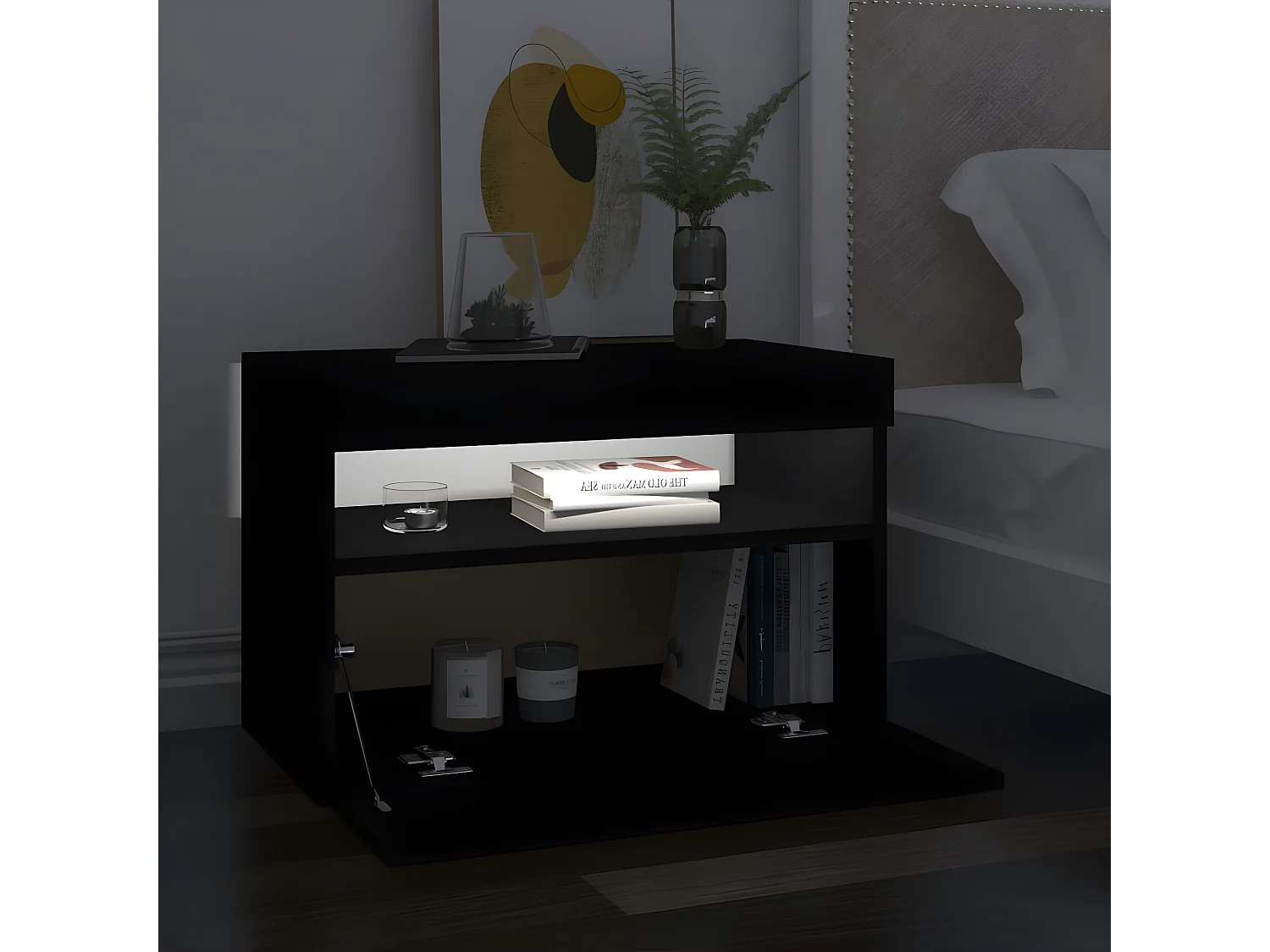 Tables de chevet avec lumières LED 2 pièces noir 60x35x40 cm