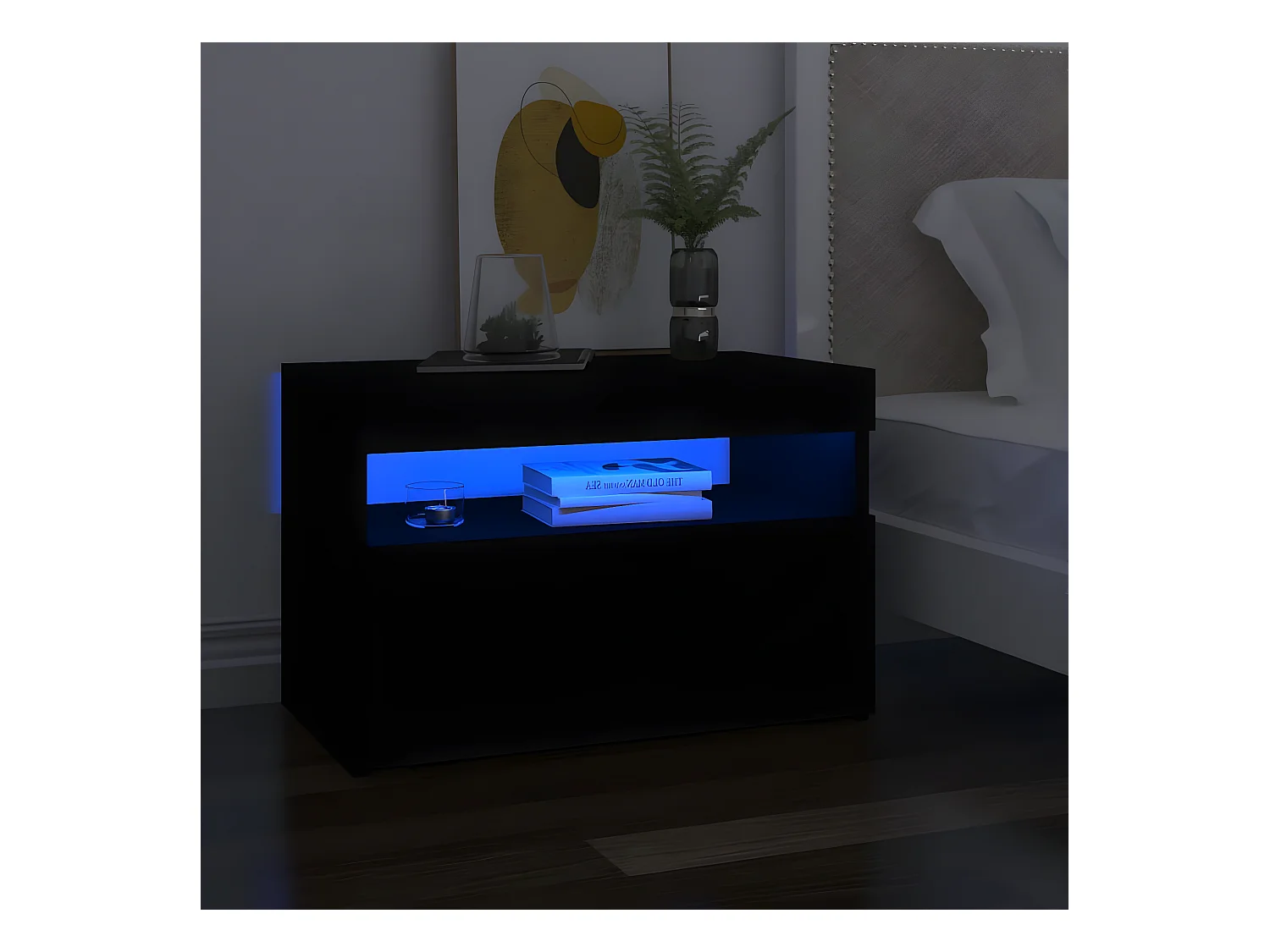Tables de chevet avec lumières LED 2 pièces noir 60x35x40 cm
