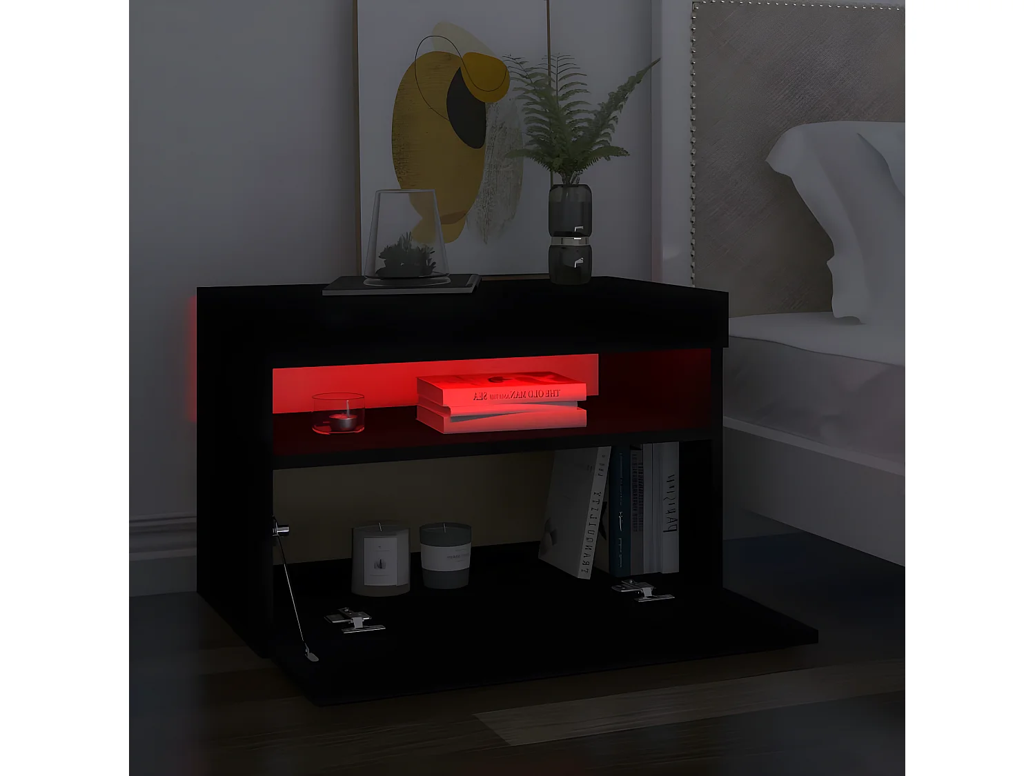 Tables de chevet avec lumières LED 2 pièces noir 60x35x40 cm