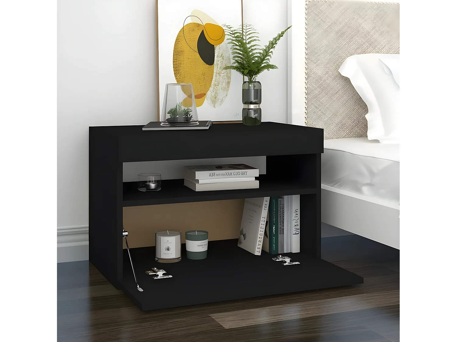 Tables de chevet avec lumières LED 2 pièces noir 60x35x40 cm