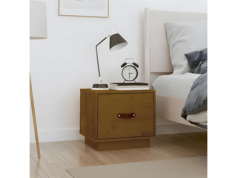 Mesita de noche madera maciza de pino marrón miel 40x34x35 cm