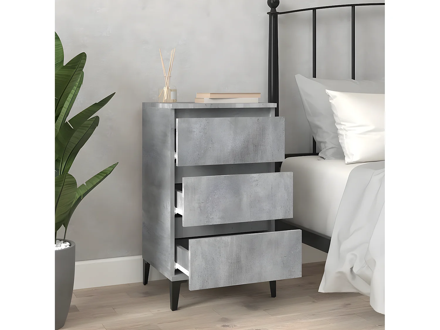 Table de chevet gris béton 40x35x70 cm bois d'ingénierie