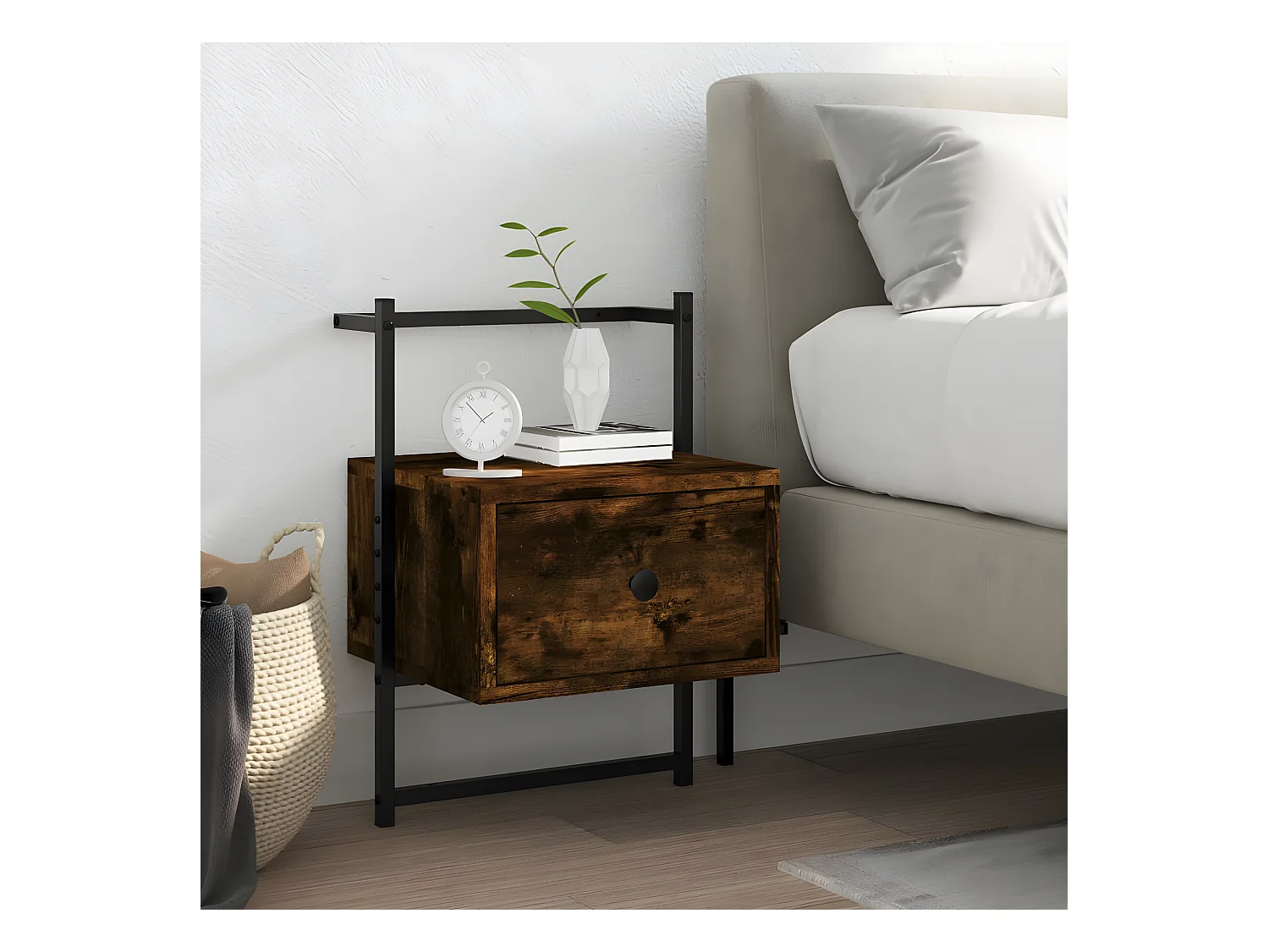 Table de chevet murale chêne fumé 35x30x51 cm cm