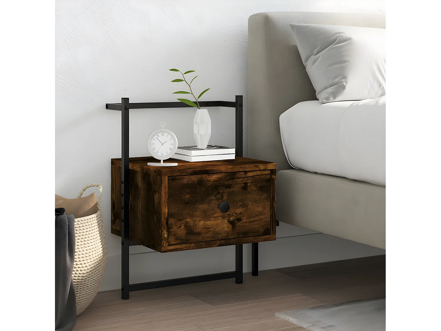 Table de chevet murale chêne fumé 35x30x51 cm cm