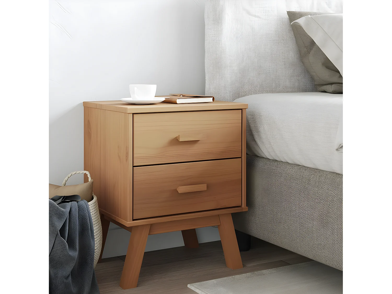 Mesita de noche OLDEN madera maciza de pino marrón