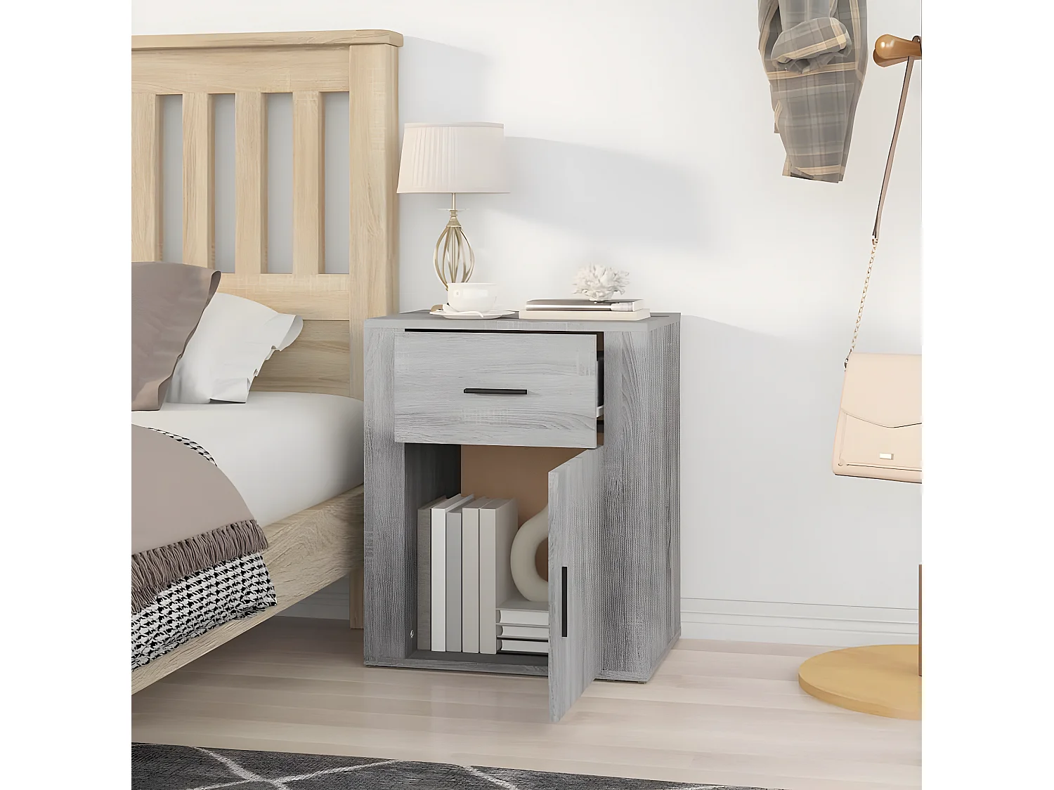 Mesa cabeceira 50x36x60 cm derivados madeira cinzento sonoma