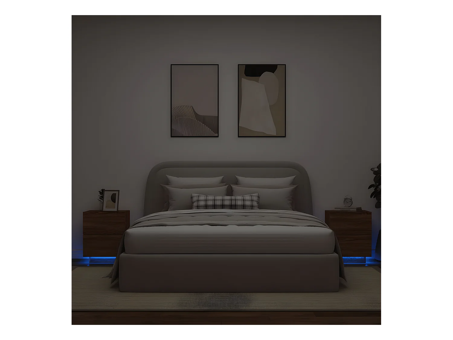 Armoires de chevet et lumières LED 2 pièces chêne marron