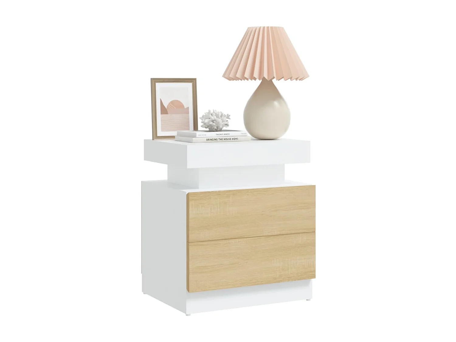 Mesita de noche aglomerado blanco y roble Sonoma 45x35x52 cm