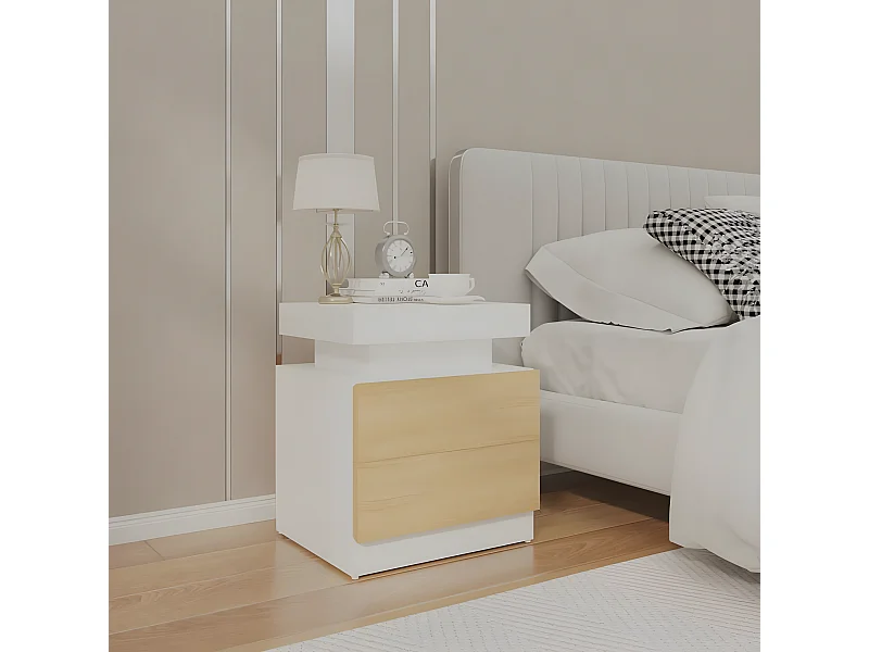 Mesita de noche aglomerado blanco y roble Sonoma 45x35x52 cm