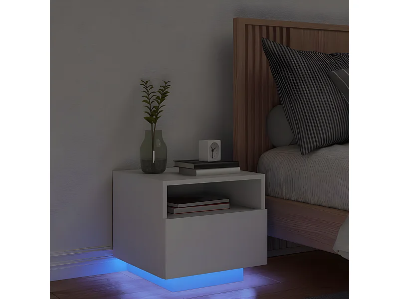 Table de chevet avec lumières LED blanc 40x39x37 cm