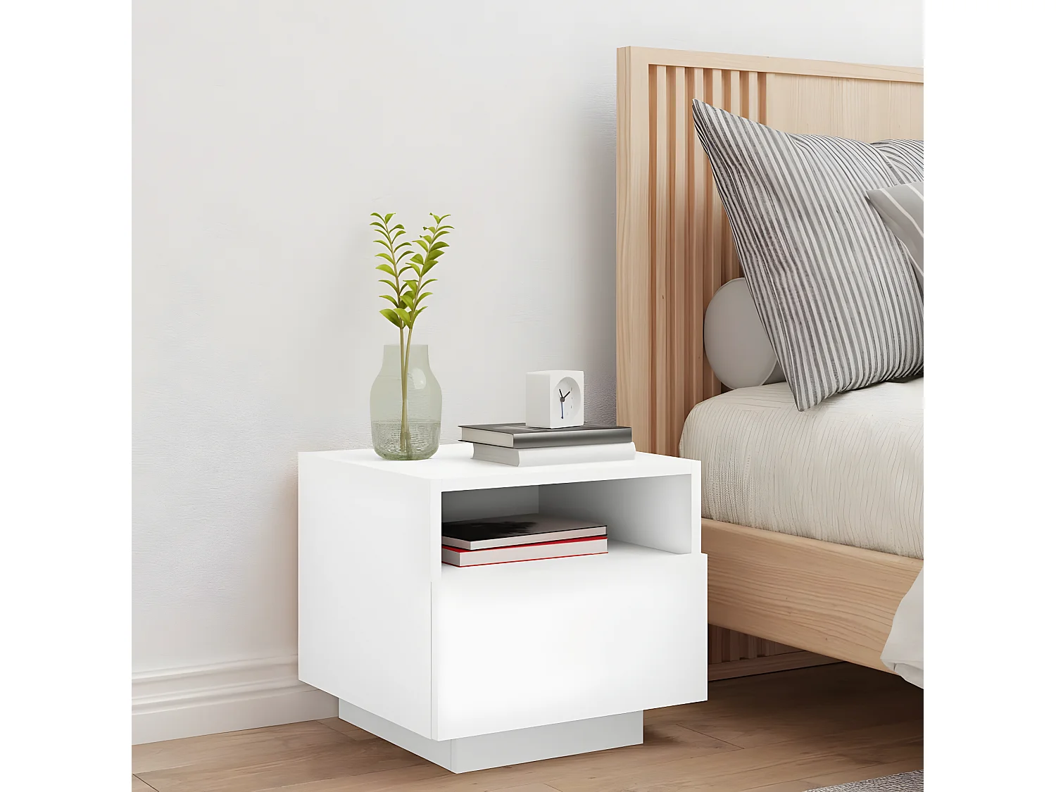 Table de chevet avec lumières LED blanc 40x39x37 cm