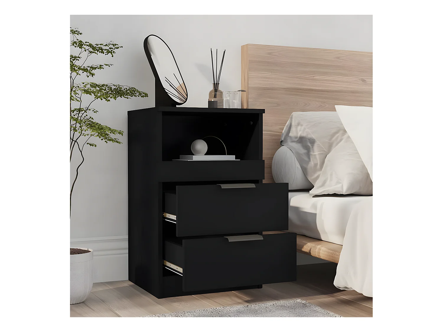 Table de chevet Noir Bois d'ingénierie