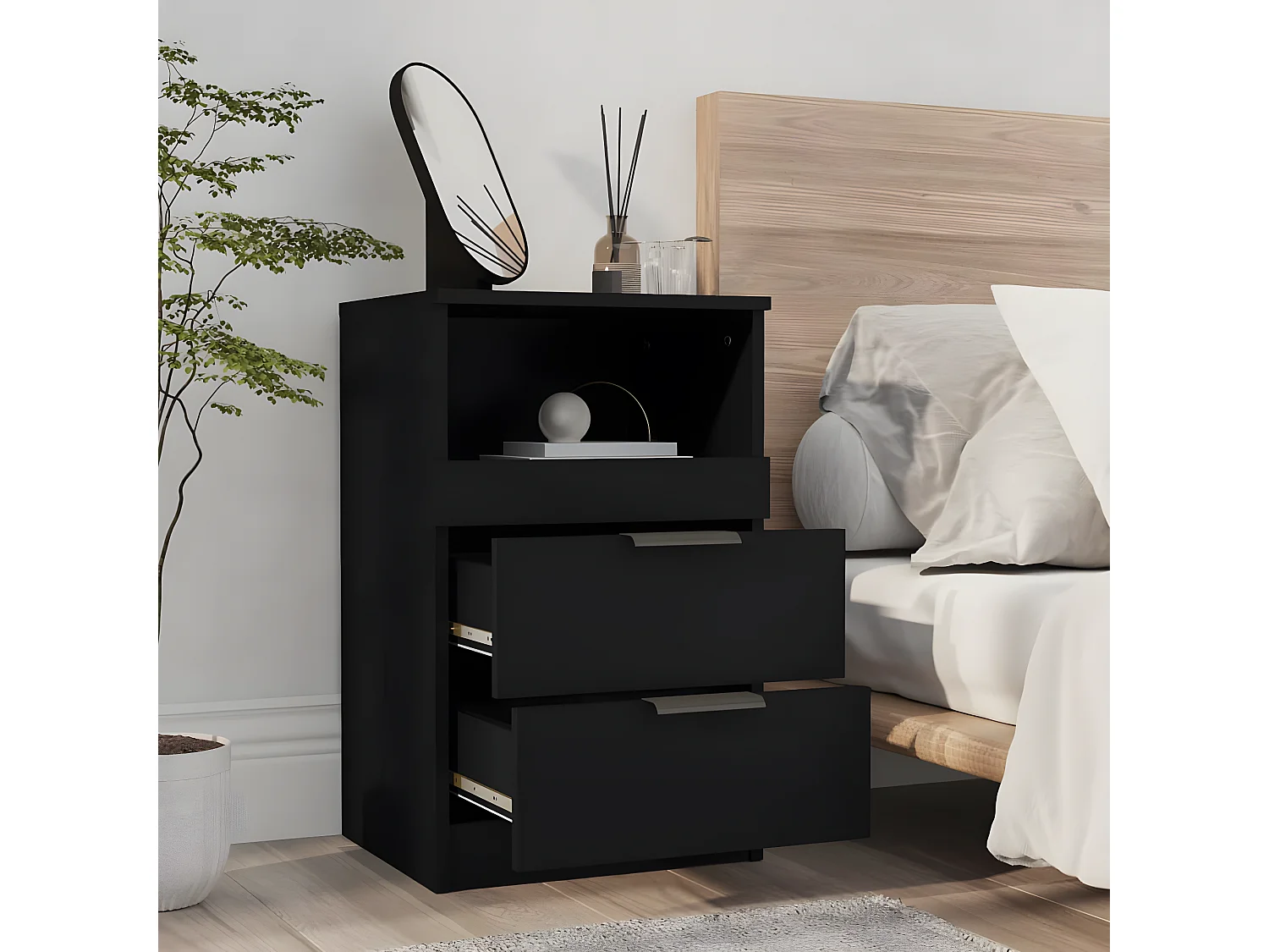 Table de chevet Noir Bois d'ingénierie