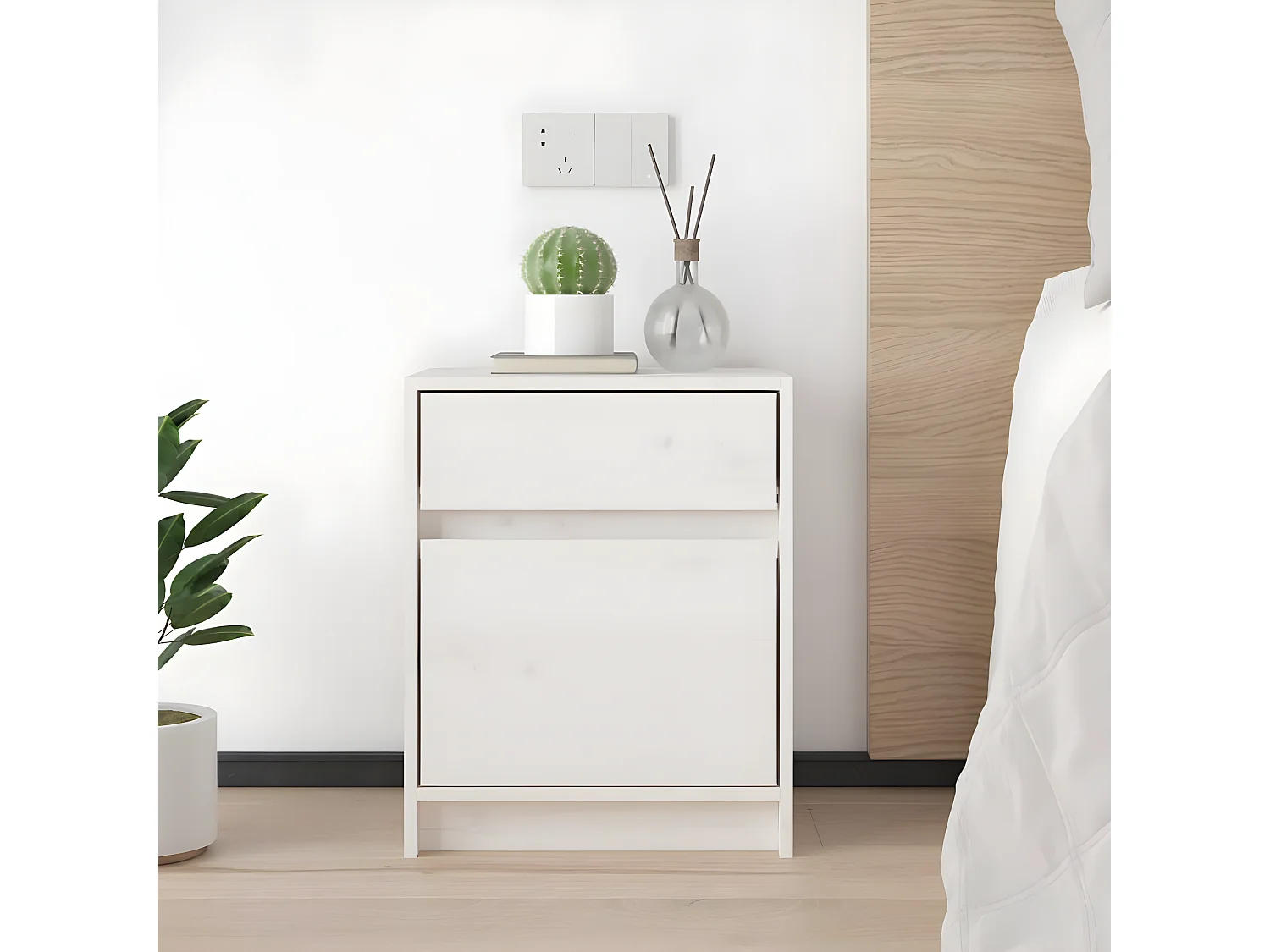 Table de chevet Blanc 40x31x50 cm Bois de pin massif